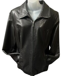 Apt 9 womens Large black lambskin soft leather jacket mid length lined coat